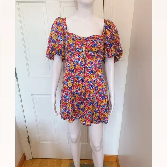 For Love & Lemons Sasha Mini Dress Blue Dizzy Floral - Picture 2 of 6